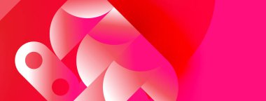 Soyut pembe şekiller örtüşüyor, dinamik bileşimler oluşturuyor. Renkler ışık, derinlik ve modern estetiği gösteriyor. Resme canlı renkler hakim.