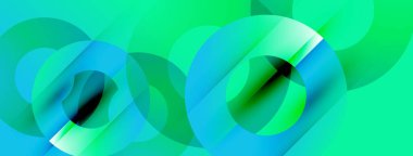 Üstüste binen şeffaf daireler içeren soyut bir kompozisyon. Canlı turkuaz, yeşil renkler dinamik görsel efekt yaratır. Yumuşak gradyanlar modern estetik sunar.