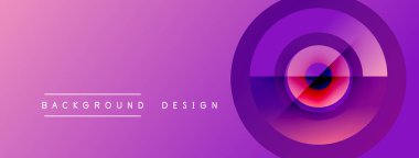 Soyut eğim arkaplanı. Mor renkler dairesel elementlerle dizaynın baskın rengidir. Metin arka plan tasarımı okur. Minimalist estetik.