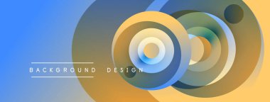Soyut çemberler çakışıyor, canlı bir gradyan arkaplan oluşturuyor. Mavi, turuncu, deniz mavisi renkleri kusursuz bir şekilde harmanlanır. Metin arkaplan tasarımı okur.