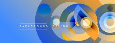 Soyut daireler örtüşüyor, parlak mavi, turuncu gradyanlar yaratıyor. Metin arka plan tasarımını beyaz harflerle okur. Modern, temiz estetik.