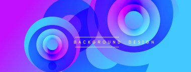 Soyut, enerjik çemberler çakışıyor. Mor, mavi renkler dinamik bir arkaplan yaratır. Modern tasarım elementleri pürüzsüz eğimler sunar.