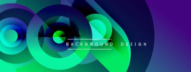 Soyut, canlı çemberler örtüşüyor ve dinamik, renkli bir arkaplan oluşturuyor. Modern tasarım eğimleri, pürüzsüz geçişleri içerir.