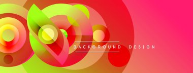 Soyut canlı tasarım, üst üste binen daireler, gradyanlar. Renkler yeşilden kırmızıya karışır, dinamik görsel efekt yaratır.