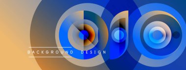 Soyut tasarım eşmerkezli daireler, mavi renkler, bej gradyan içerir. Modern estetik, uygun afiş veya arkaplan ögesi.