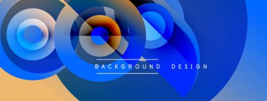 Soyut mavi tasarım, üst üste binen daireler, gradyanlar. Arka planlar, sunumlar, dijital sanat için modern estetik.