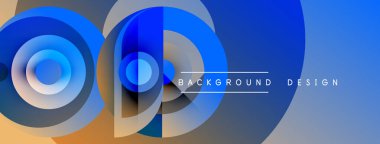 Soyut mavi tasarım, üst üste binen daireler, gradyanlar. Modern estetik, afişler ve arka planlar için uygun. Temiz, basit kompozisyon.