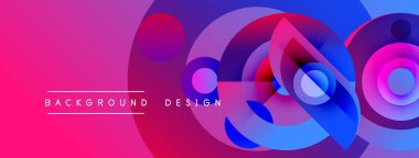 Soyut canlı tasarım, üst üste binen daireler, gradyanlar. Pembe, mavi renkler dinamik görsel efekt yaratır. Modern arkaplan ögesi.