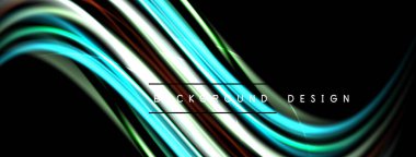 Soyut akış çizgileri dinamik görsel efekt yaratır. Koyu arkaplan canlı renkleri, modern tasarım elementini vurgular.