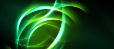 Soyut yeşil enerji akışı. Parlak çizgiler eğrisi kesişir, dinamik görsel efekt yaratır. Koyu arkaplan aydınlığı vurgular.