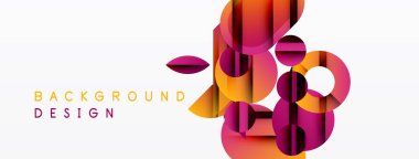 Soyut geometrik şekiller, canlı renkler, modern tasarım. Turuncu, kırmızı, mor renkler dinamik bileşim oluşturur. Minimalist stil.