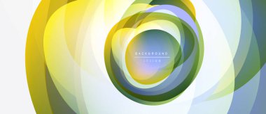 Soyut tasarım katmanlı daireler, canlı renkler, pürüzsüz gradyanlar. Modern estetik, temiz çizgiler, dinamik kompozisyon.