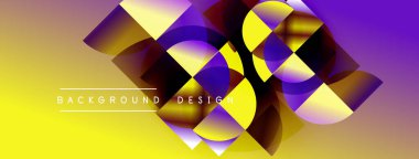 Soyut geometrik şekiller, canlı sarı ve mor renkleri harmanlarlar. Modern tasarım enerjiyi, hareketi, görsel ilgiyi çağrıştırır. Arkaplanda metin ögeleri.