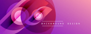 Soyut gradyan şekiller örtüşüyor, canlı mor, pembe renkler yaratıyor. Metin, formların altındaki arkaplan dizaynını okur.