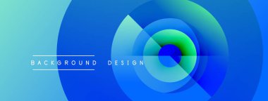 Soyut mavi gradyanlar eşmerkezli daireler oluşturur. Metin arka plan tasarımı okur. Modern, canlı görsel kompozisyon.