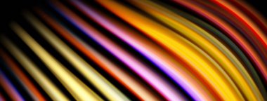 Soyut renkli çizgiler eğrisi, dinamik görsel efekt yaratır. Parlak renkler karanlığa karışır. Düzen eğimleri kompozisyona hakim.