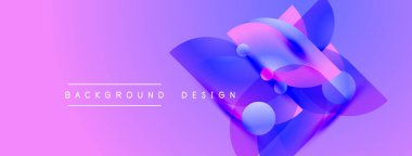 Soyut şekiller örtüşüyor, canlı mor ve mavi renkler yaratıyor. Modern tasarım elementleri dinamik hareket, görsel ilgi.