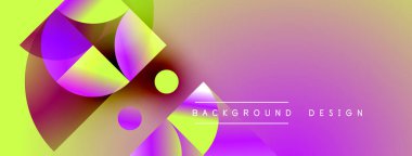 Soyut canlı tasarım, üst üste binen daireler, gradyanlar. Sarı, mor, pembe renkler dinamik görsel efekt yaratır. Metin arkaplan tasarımı okur.