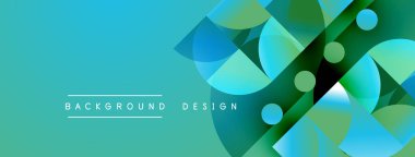 Soyut geometrik şekiller örtüşüyor, canlı deniz mavisi ve yeşil eğimler yaratıyor. Modern tasarım elementleri dinamik hareket, görsel ilgi.