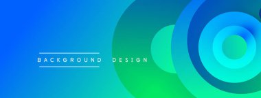 Soyut eğim arkaplanı. Mavi renkten yeşile, dairesel şekillerden oluşmuş. Metin kaplamalı minimalist tasarım. Modern estetik.