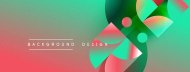 Soyut eğim arkaplanı. Üst üste binen daireler, üçgenler dinamik görsel efekt yaratır. Modern tasarım elemanları.