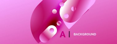 Pembe soyut tasarım, akan şekiller, küreler, AI BACKground metni. Gradyan renkler dinamik görsel efekt yaratır.