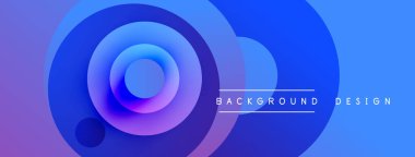 Soyut çemberler dinamik gradyan arkaplan oluşturur. Mor, mavi renkler düzgün bir şekilde harmanlanarak modern görsel cazibe sağlıyor. Metin arkaplan tasarımı okur.