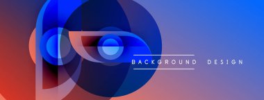 Soyut tasarım özellikleri üst üste binen daireler, farklı renkler. Mavi, mor, kırmızı renkler dinamik görsel efekt yaratır. Metin arkaplan tasarımı okur.