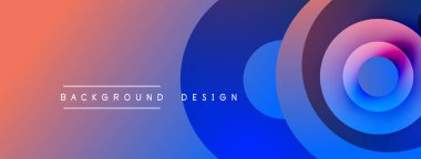 Soyut gradyan arka plan eşmerkezli daireler içerir. Renkler mercandan menekşe rengine geçerek dinamik görsel efekt yaratır. Metin arkaplan tasarımı okur.