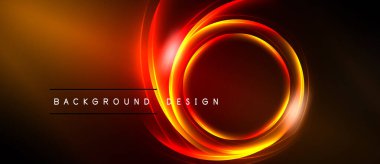 Soyut tasarım parlak turuncu, kırmızı parlak daireler içerir. Karanlık zemin aydınlığı arttırır, dinamik görsel efekt yaratır.
