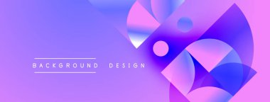 Soyut gradyanlar dinamik şekiller oluştururlar. Mor, pembe, mavi renkler kusursuz bir şekilde harmanlanarak modern görsel etki yaratıyor. Metin arkaplan tasarımı okur.