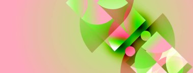 Pembe, yeşil renkler içeren soyut bir kompozisyon. Dairesel şekiller, dinamik görsel efektler yaratır. Yumuşak eğimler arkaplana hakim.