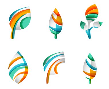 Dizi soyut Eko yaprak simgeler, iş logo doğa kavramları, temiz modern geometrik tasarım