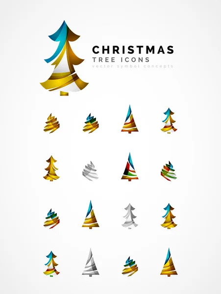 Ensemble d'icônes abstraites de sapin de Noël, concepts de logo d'entreprise, design brillant moderne propre — Image vectorielle