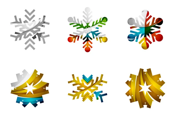 Conjunto de iconos de logotipo de copo de nieve de colores abstractos, conceptos de invierno, diseño geométrico moderno limpio — Vector de stock