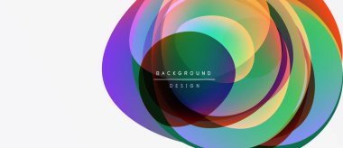 Soyut renkli daireler çakışıyor, dinamik görsel efekt yaratıyor. Arkaplanda metin arkaplan tasarımı var. Modern, canlı kompozisyon.
