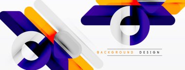 Soyut geometrik şekiller, canlı renkler, modern tasarım elementleri. Düz eğimler, dinamik bileşimler, temiz estetik..