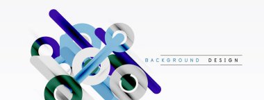 Soyut geometrik şekiller örtüşür, dinamik görsel efekt yaratır. Mavi, yeşil, beyaz renkler kompozisyona hakim. Modern tasarım ögesi.