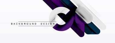 Soyut geometrik şekiller örtüşür, dinamik görsel efekt yaratır. Mor, gümüş renkler beyaz arkaplana hükmediyor. Modern tasarım ögesi.