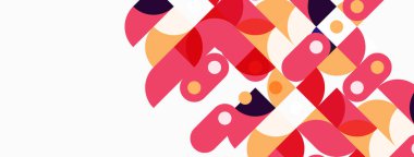 Soyut geometrik şekiller örtüşür, canlı pembe, portakal ve morlar yaratır. Temiz çizgileri olan minimalist tasarım, modern estetik..