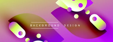 Soyut, enerjik bir arkaplan. Mor, sarı gradyanlar dinamik şekiller, daireler, dikdörtgenler yaratır. Dijital projeler için modern tasarım ögesi.