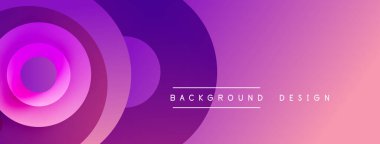 Soyut gradyan katmanlar dinamik görsel efekt yaratır. Mor, pembe renkler düzgün bir şekilde karışıp dairesel desenler oluşturuyor. Modern tasarım ögesi.