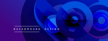 Soyut mavi mor eğim. Üst üste binen daireler dinamik görsel efekt yaratır. Metin arka plan tasarımı okur. Modern, şık bir sunum.