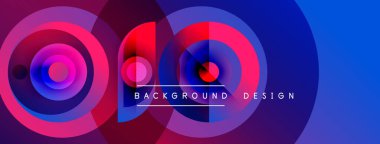 Soyut enerji çemberleri çakışıyor, dinamik görsel efekt yaratıyor. Mavi, pembe, mor renkler kompozisyona hakim. Metin arkaplan tasarımı okur.