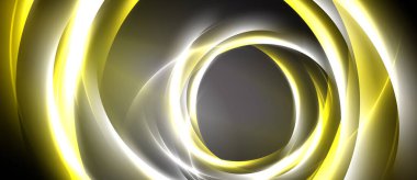 Soyut altın çizgiler eşmerkezli daireler oluşturur. Karanlık arka plan dramatik görsel efektler yaratır. Parlaklık keskin bir zıtlık yaratır, enerji uyandırır..