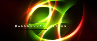 Canlı neon girdaplar soyut arkaplan oluşturur. Renkler karışıyor, dinamik dairesel şekiller oluşturuyor. Metin arkaplan tasarımı okur.