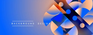 Soyut mavi eğimli arka plan, üst üste binen daireler, kareler. Modern tasarım elementleri dinamik görsel efekt yaratır.