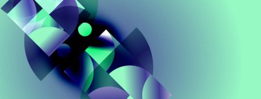 Soyut geometrik şekiller harmanlanarak dinamik deniz mavisi ve mor renkler oluşturur. Modern tasarım enerjiyi, hareketi, görsel ilgiyi çağrıştırıyor.