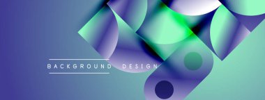 Soyut gradyanlar, üst üste binen daireler dinamik görsel efekt yaratır. Mavi, yeşil renkler kompozisyona hakim. Metin arkaplan tasarımı okur.