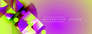 Soyut enerjik tasarım geometrik şekiller, gradyanlar içerir. Mor, sarı renkler kompozisyona hakim. Modern estetik, uygun arka planlar.